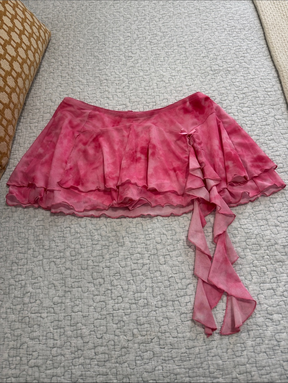 Pink Ruffled Tiered Mini Skirt with Side Tie - built in shorts